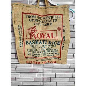 Vintage Style Royal Basmati Rice Burlap Bag, Side Zippered Tote Bags #A62